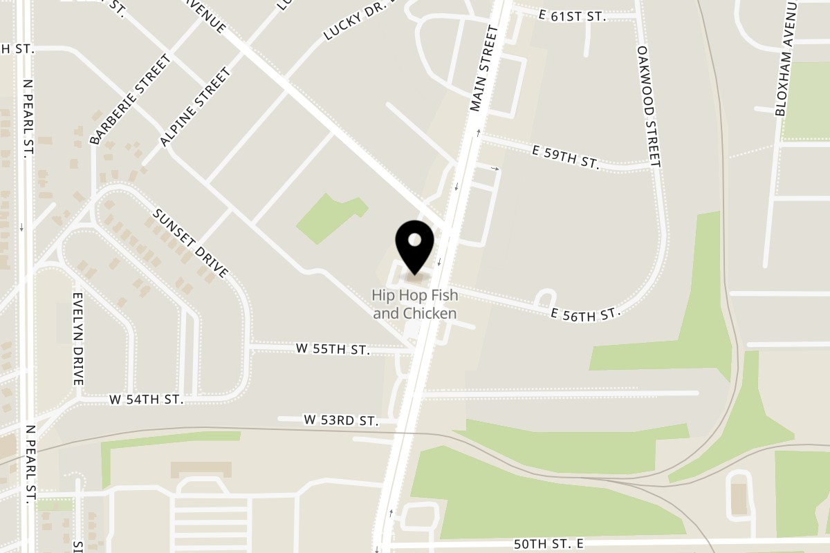 Map showing the location of Hip Hop Fish and Chicken on 6610 N Main St in Jacksonville